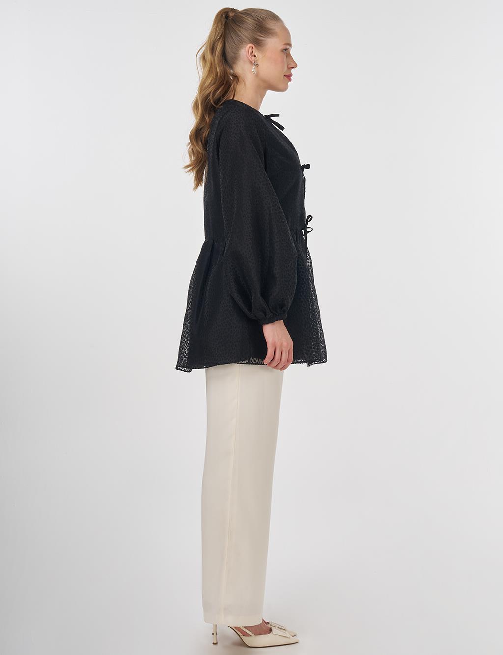 Leopard Print Organza Blouse Black