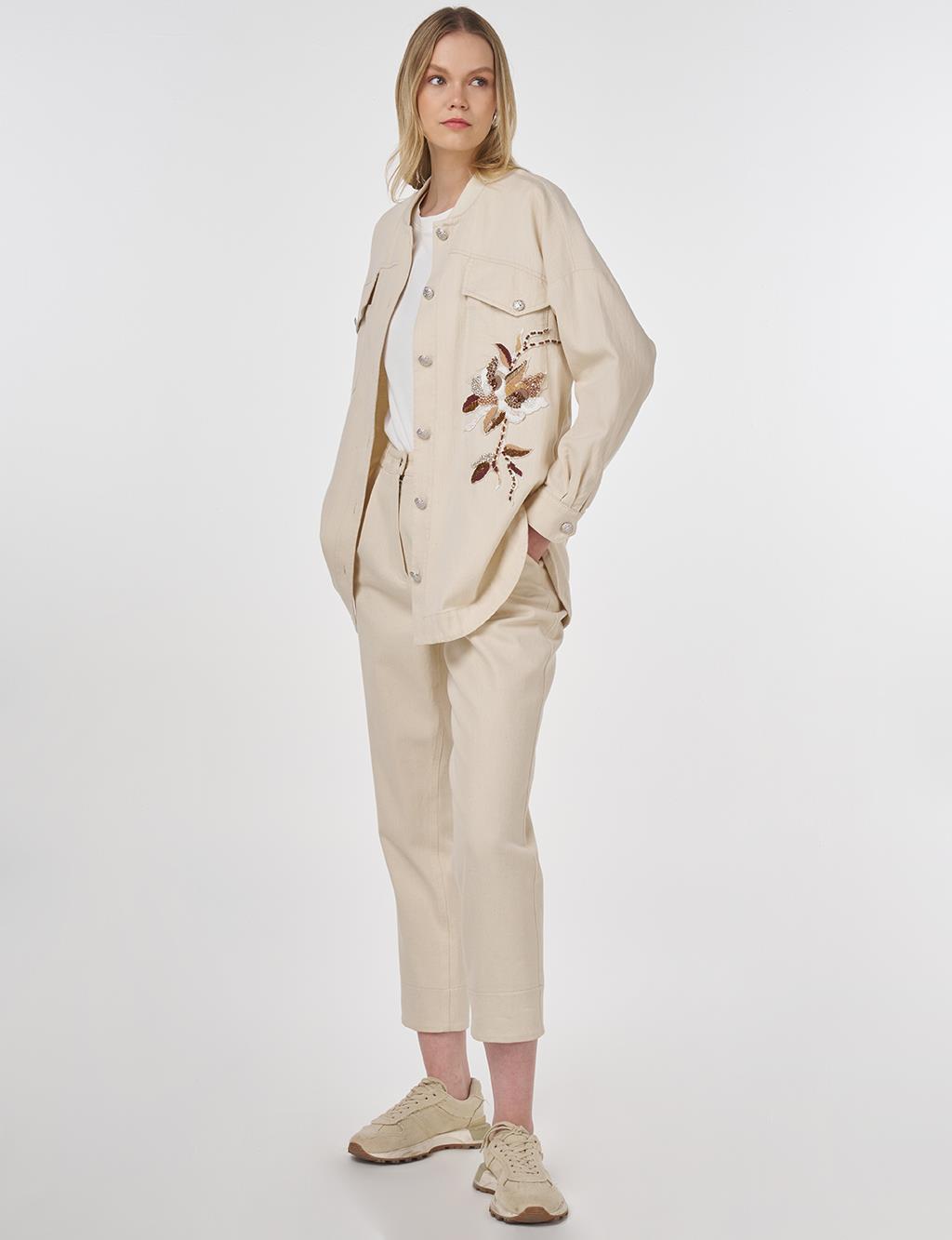 Embroidered Canvas Jacket Cream