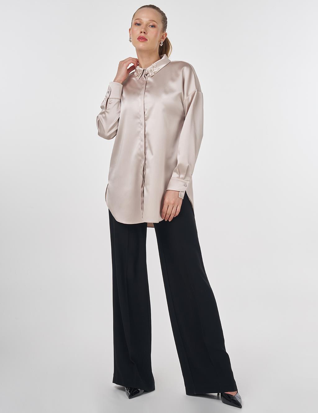 Embroidered Satin Tunic Stone 