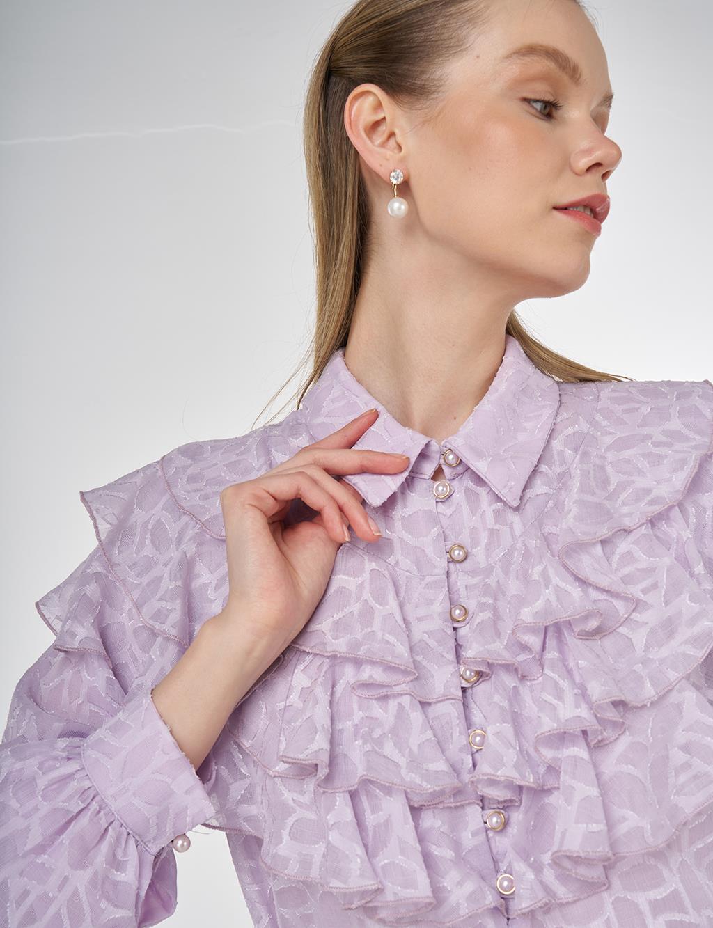 Ruffled Jacquard Blouse Lilac