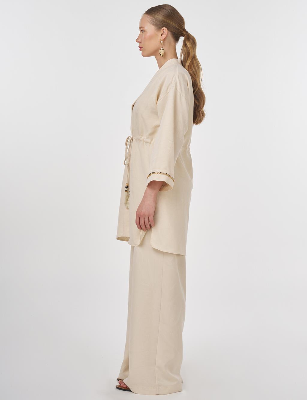 Tie-Front Modal Two-Piece Set Cream