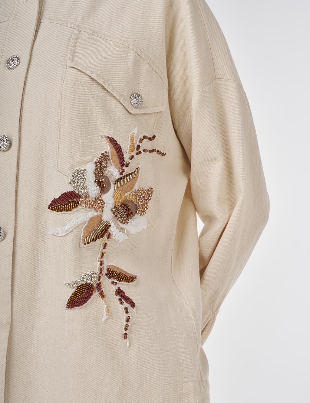 Embroidered Canvas Jacket Cream