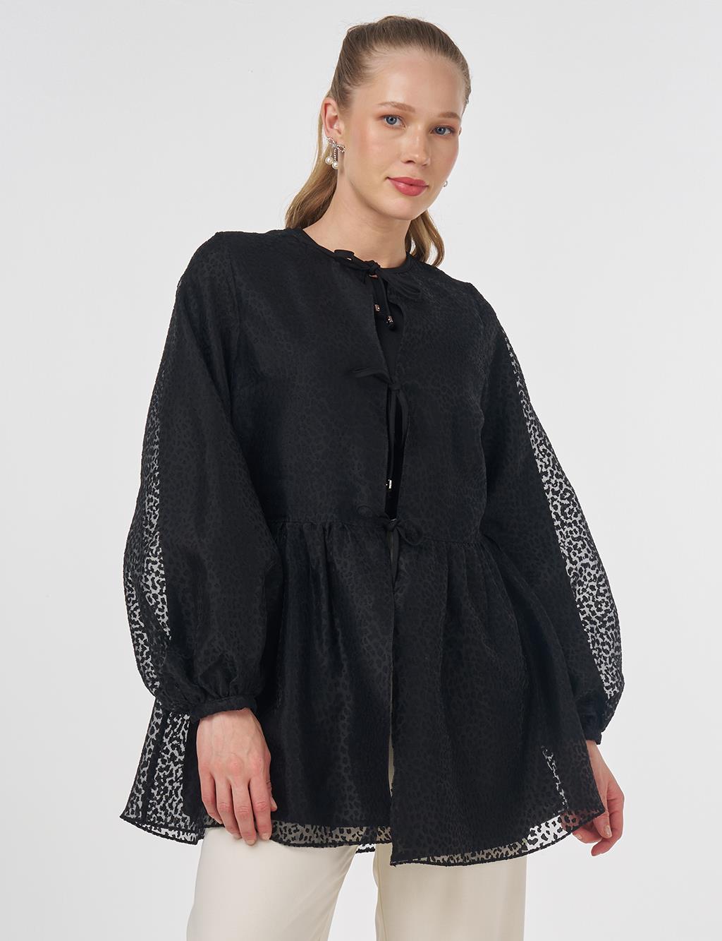 Leopard Print Organza Blouse Black