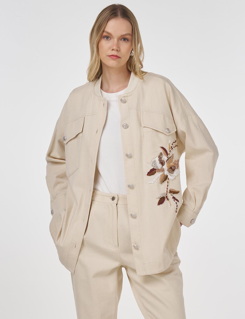 Embroidered Canvas Jacket Cream