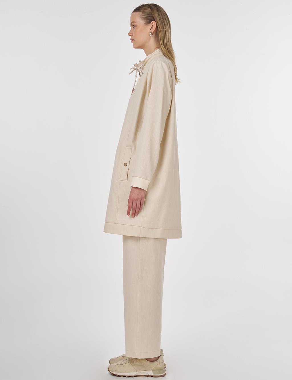 Drawstring Detailed Cotton Two-Piece Set Cream