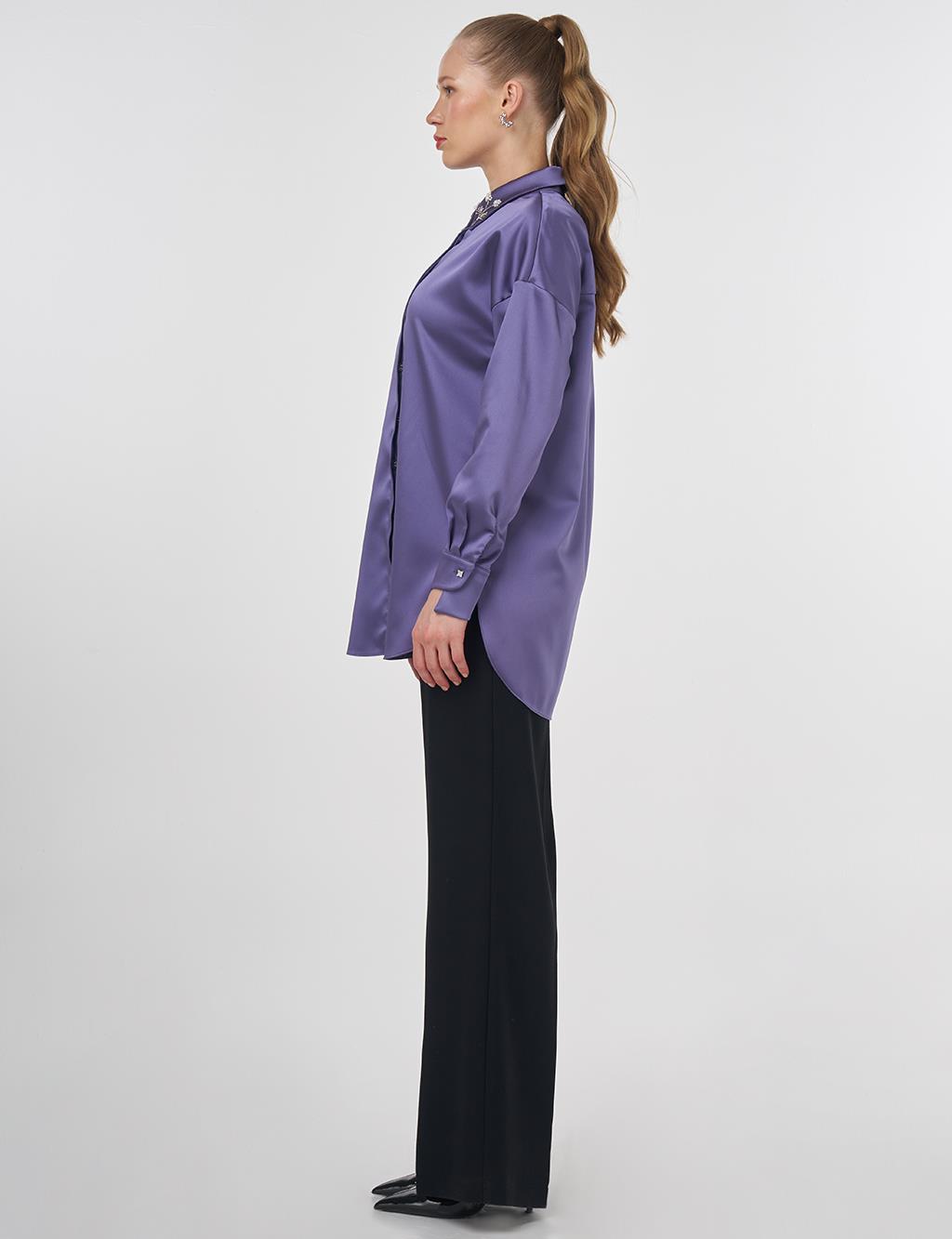 Embroidered Satin Tunic Anthracite