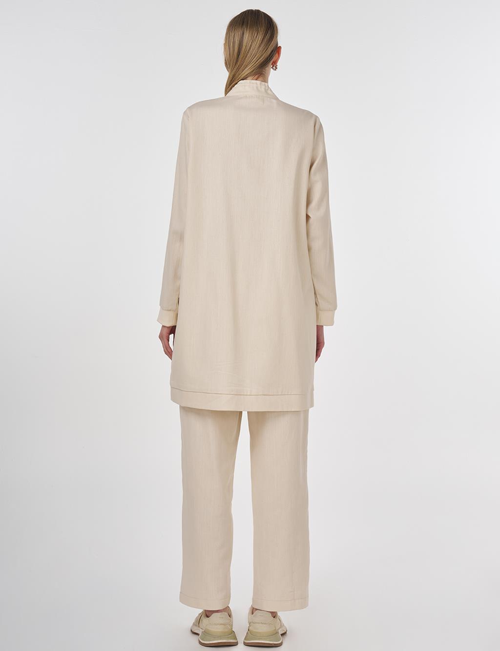 Drawstring Detailed Cotton Two-Piece Set Cream