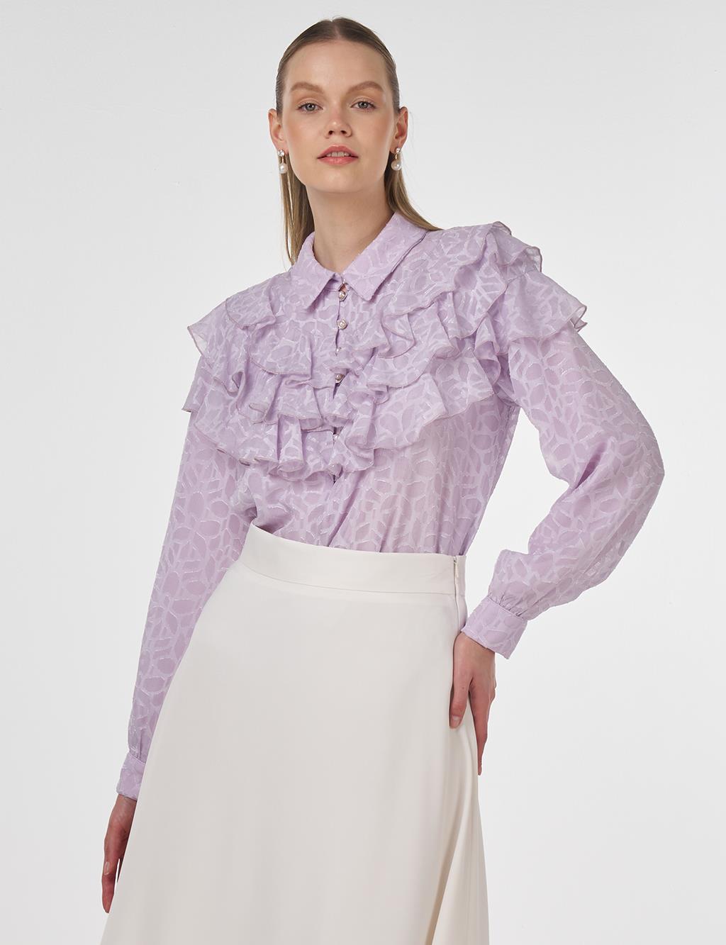 Ruffled Jacquard Blouse Lilac