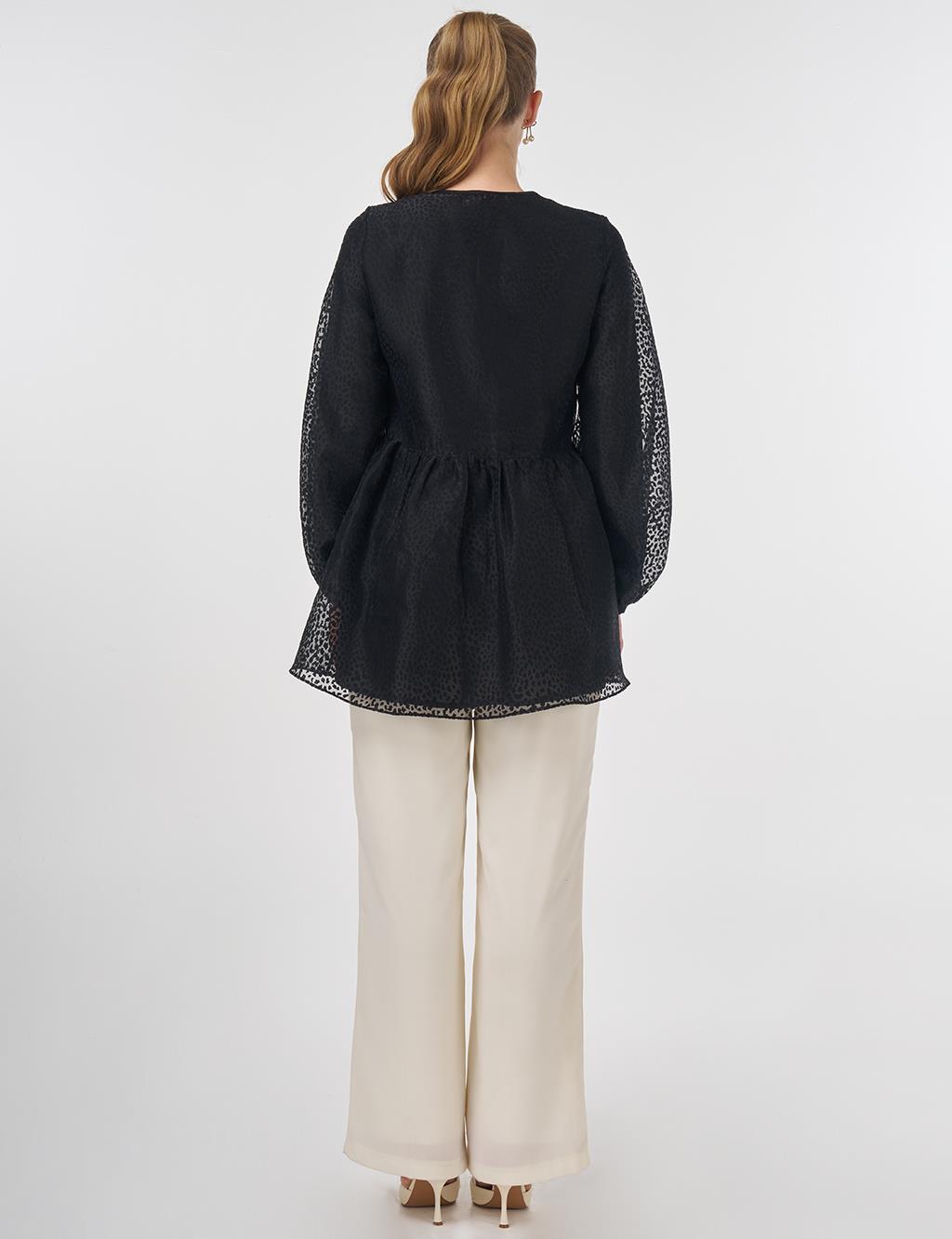 Leopard Print Organza Blouse Black