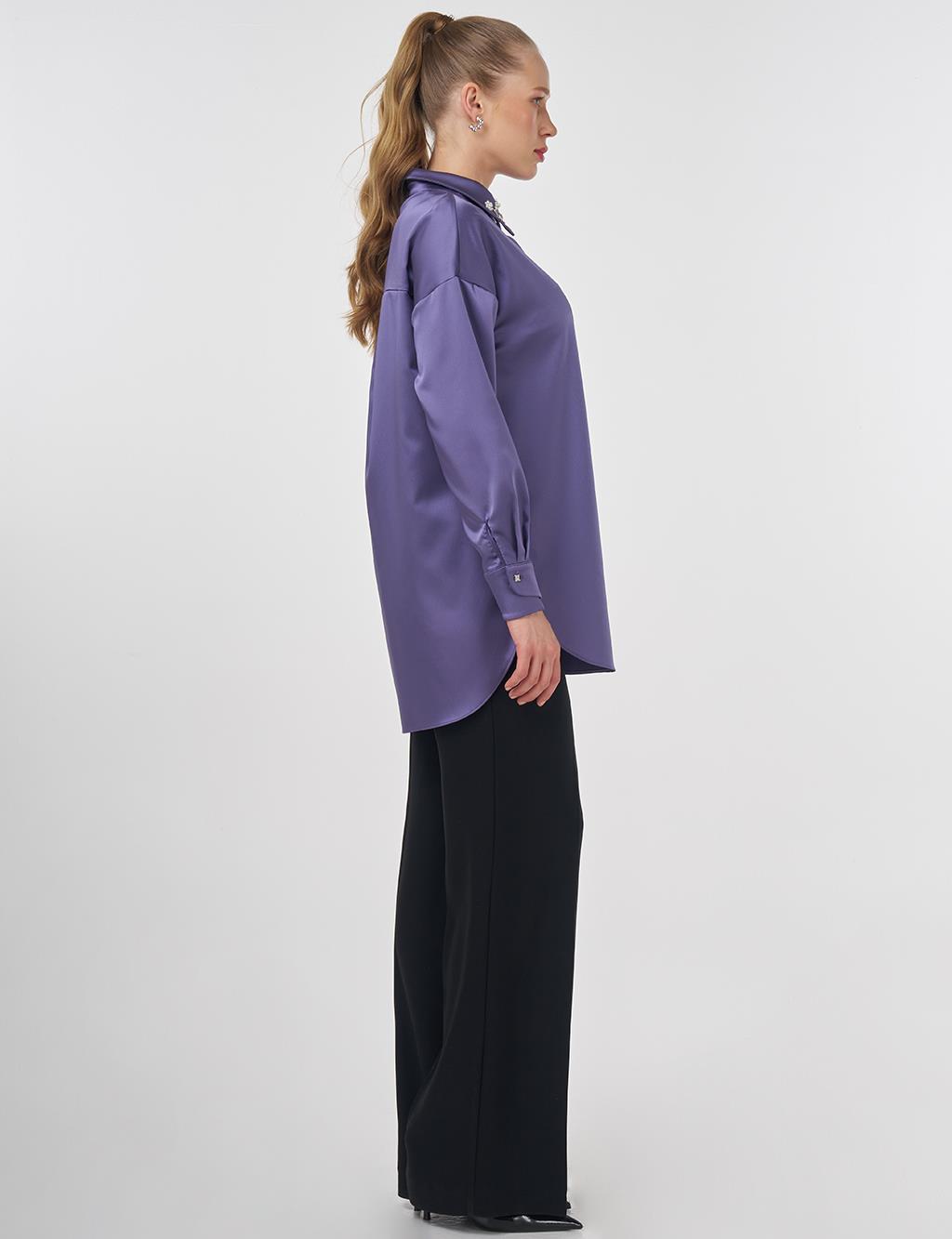 Embroidered Satin Tunic Anthracite