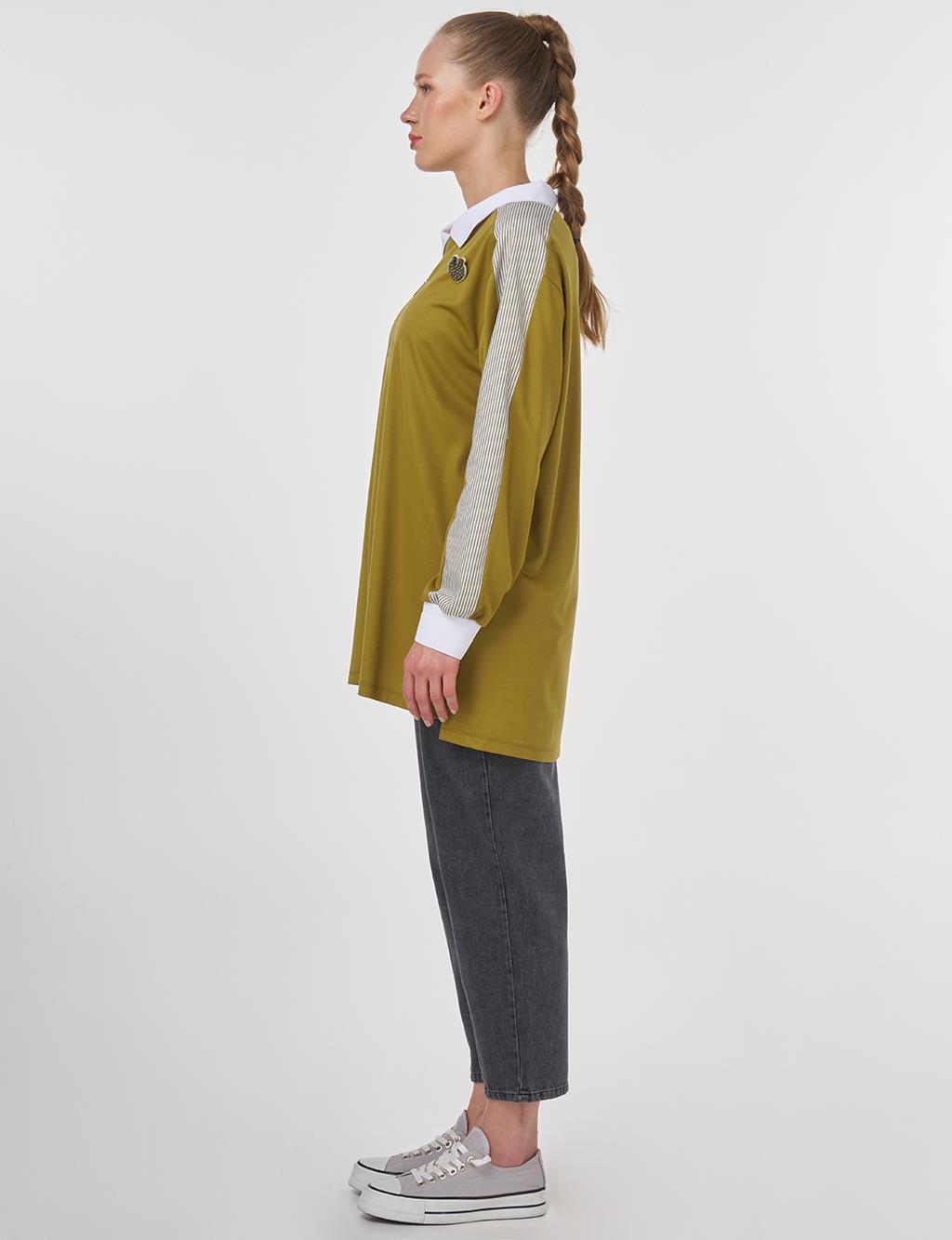 Brooch-Embellished Fabric-Trim Sweatshirt Khaki