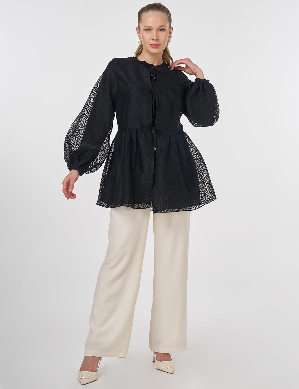 Leopard Print Organza Blouse Black