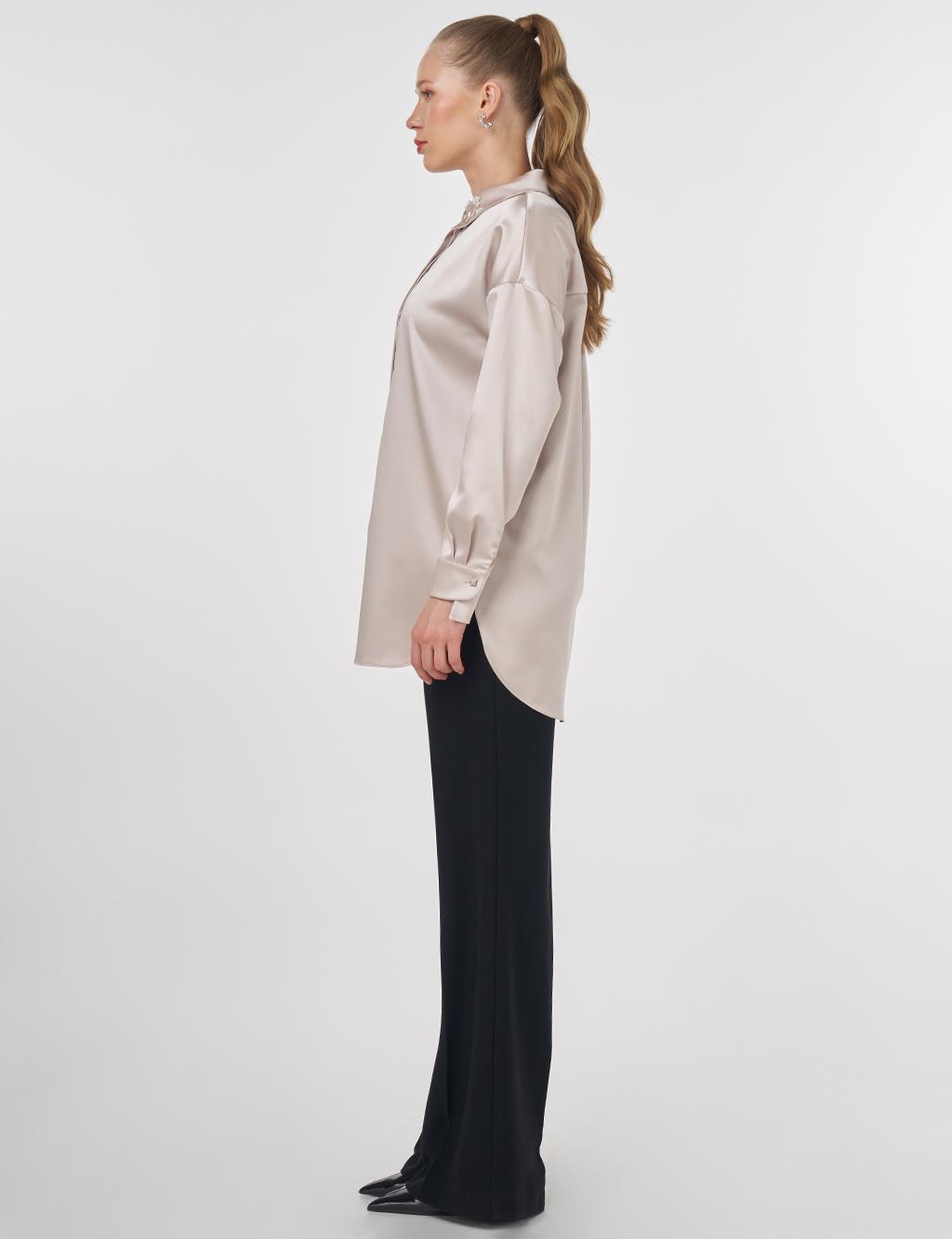 Embroidered Satin Tunic Stone 