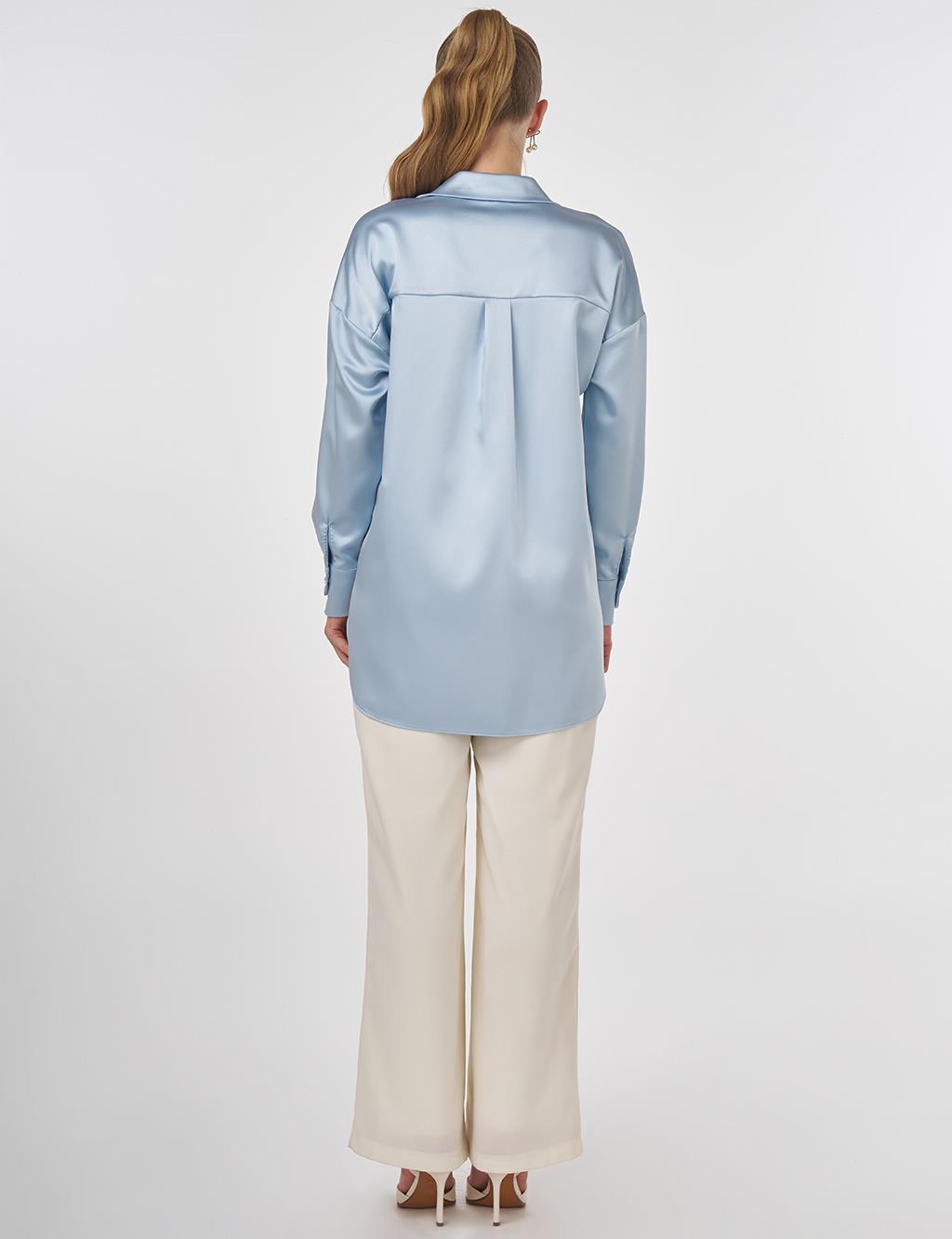 Embroidered Satin Tunic Blue