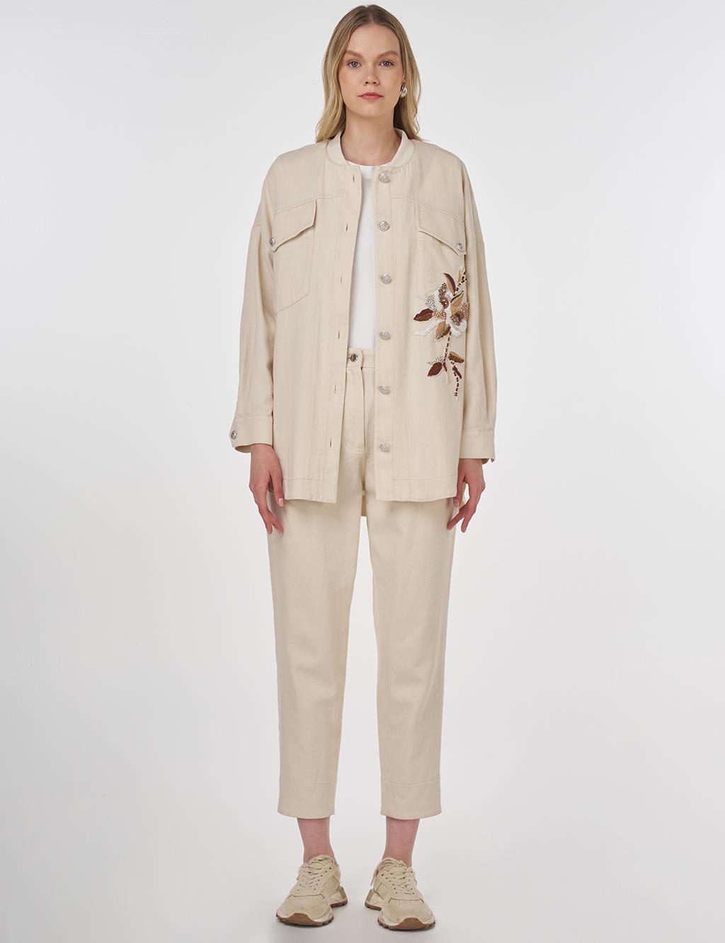 Embroidered Canvas Jacket Cream