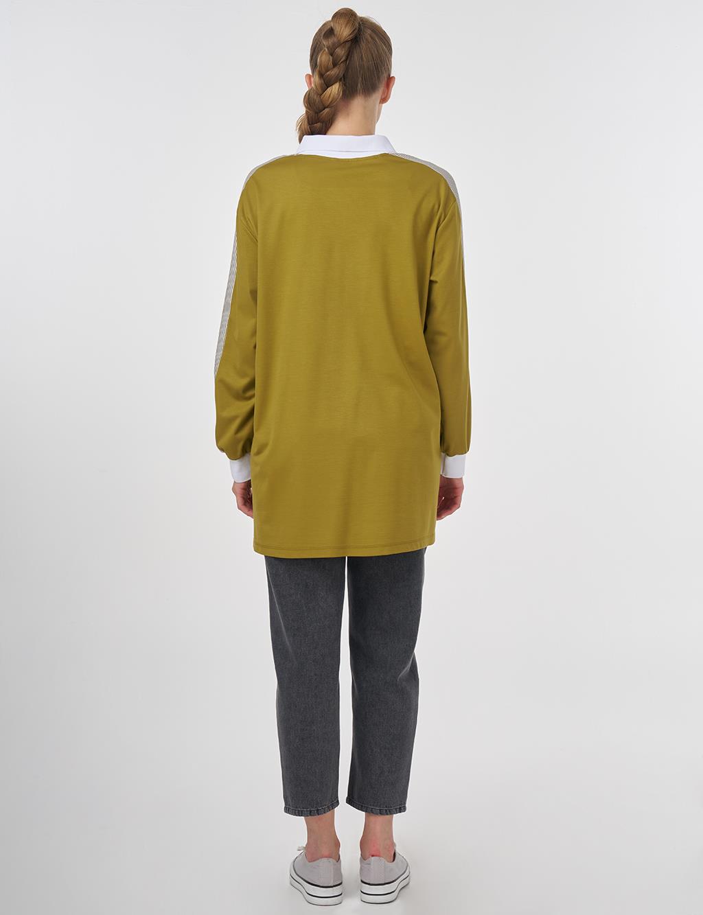 Brooch-Embellished Fabric-Trim Sweatshirt Khaki