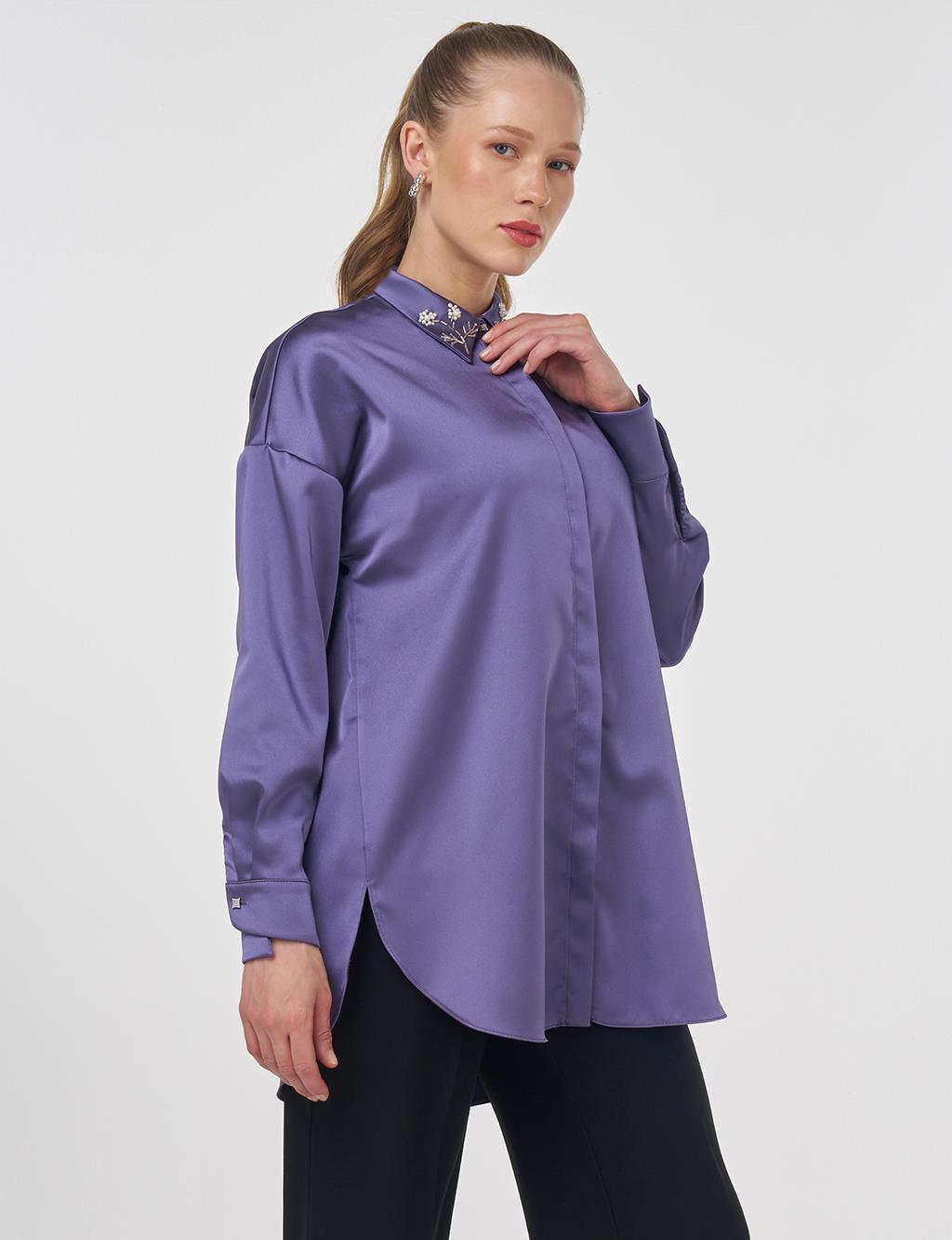Embroidered Satin Tunic Anthracite