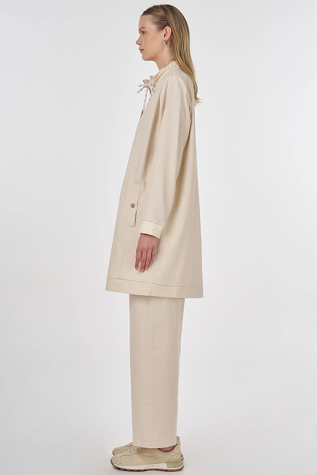Drawstring Detailed Cotton Two-Piece Set Cream