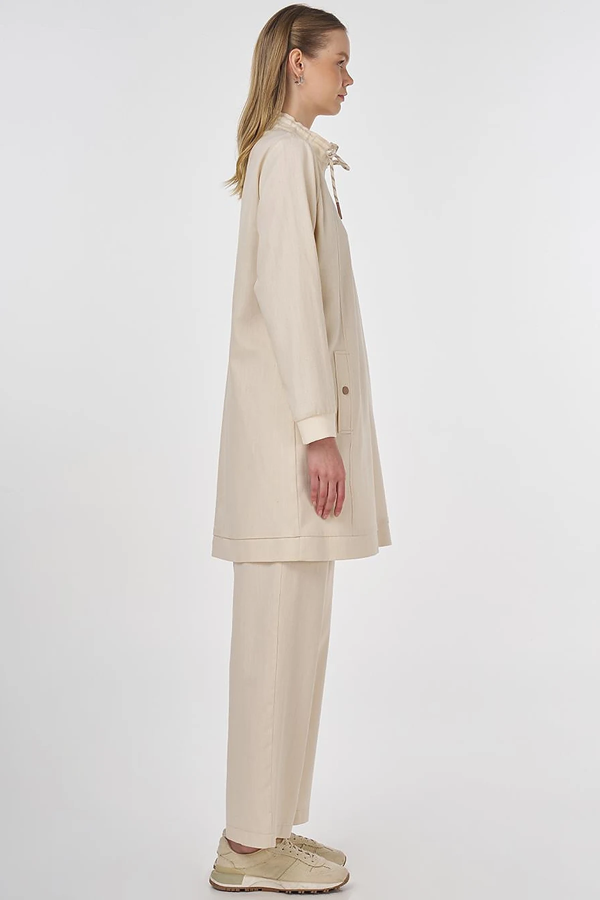 Drawstring Detailed Cotton Two-Piece Set Cream