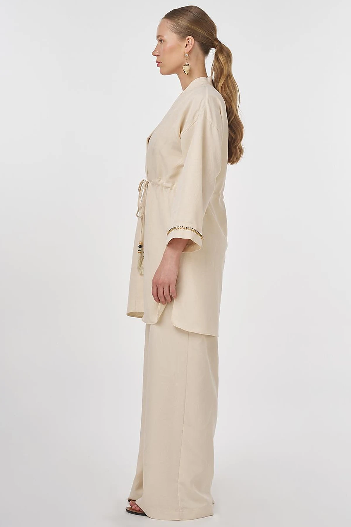 Tie-Front Modal Two-Piece Set Cream