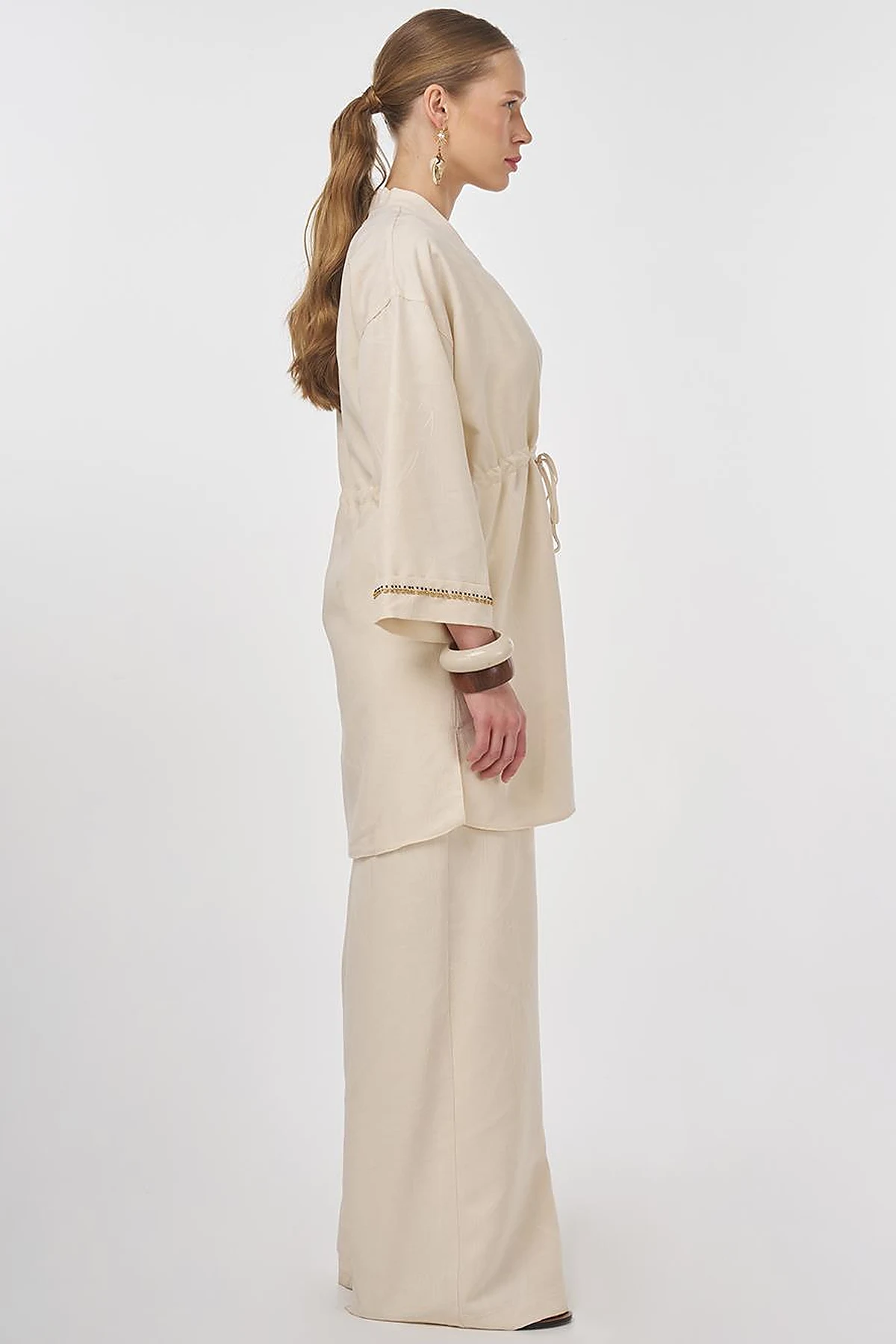 Tie-Front Modal Two-Piece Set Cream