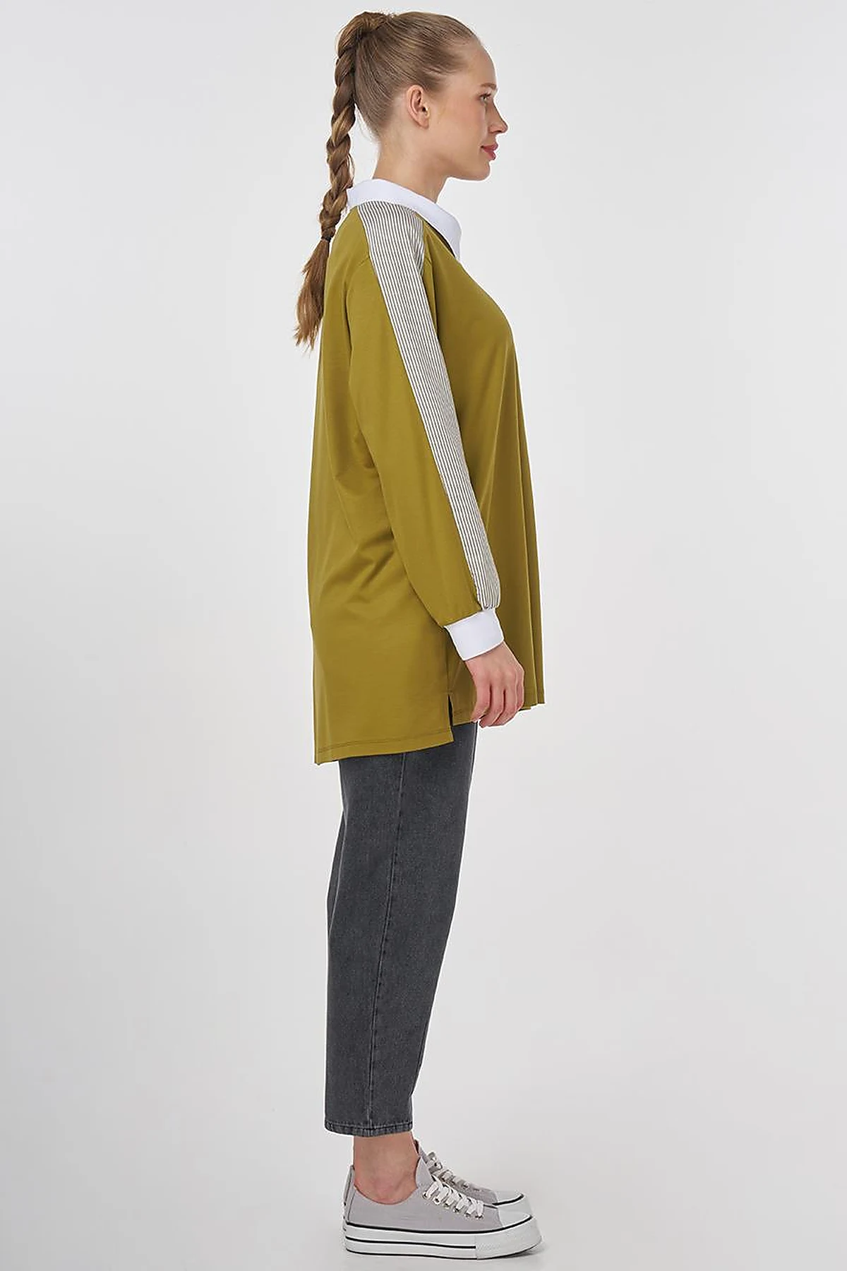 Brooch-Embellished Fabric-Trim Sweatshirt Khaki