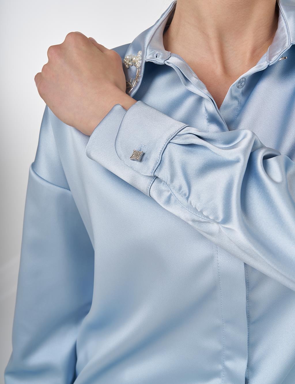 Embroidered Satin Tunic Blue