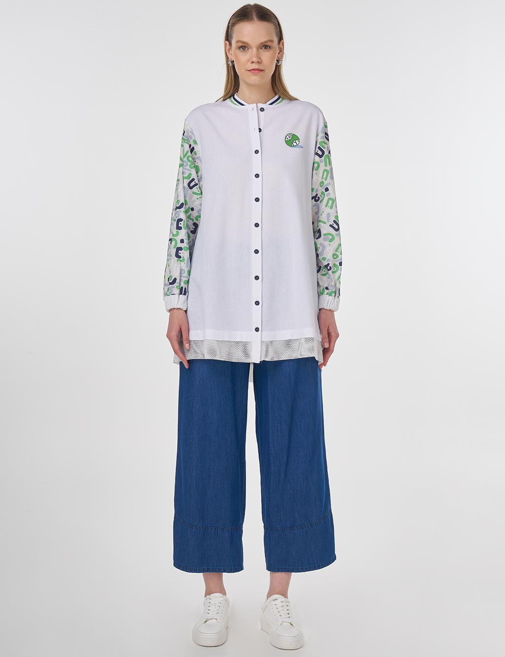Printed Linen-Blend Tunic Optical White