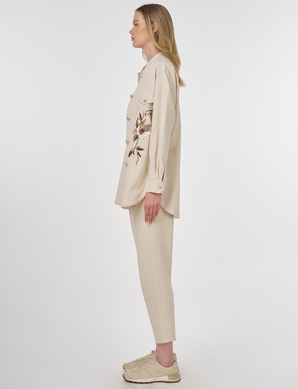 Embroidered Canvas Jacket Cream