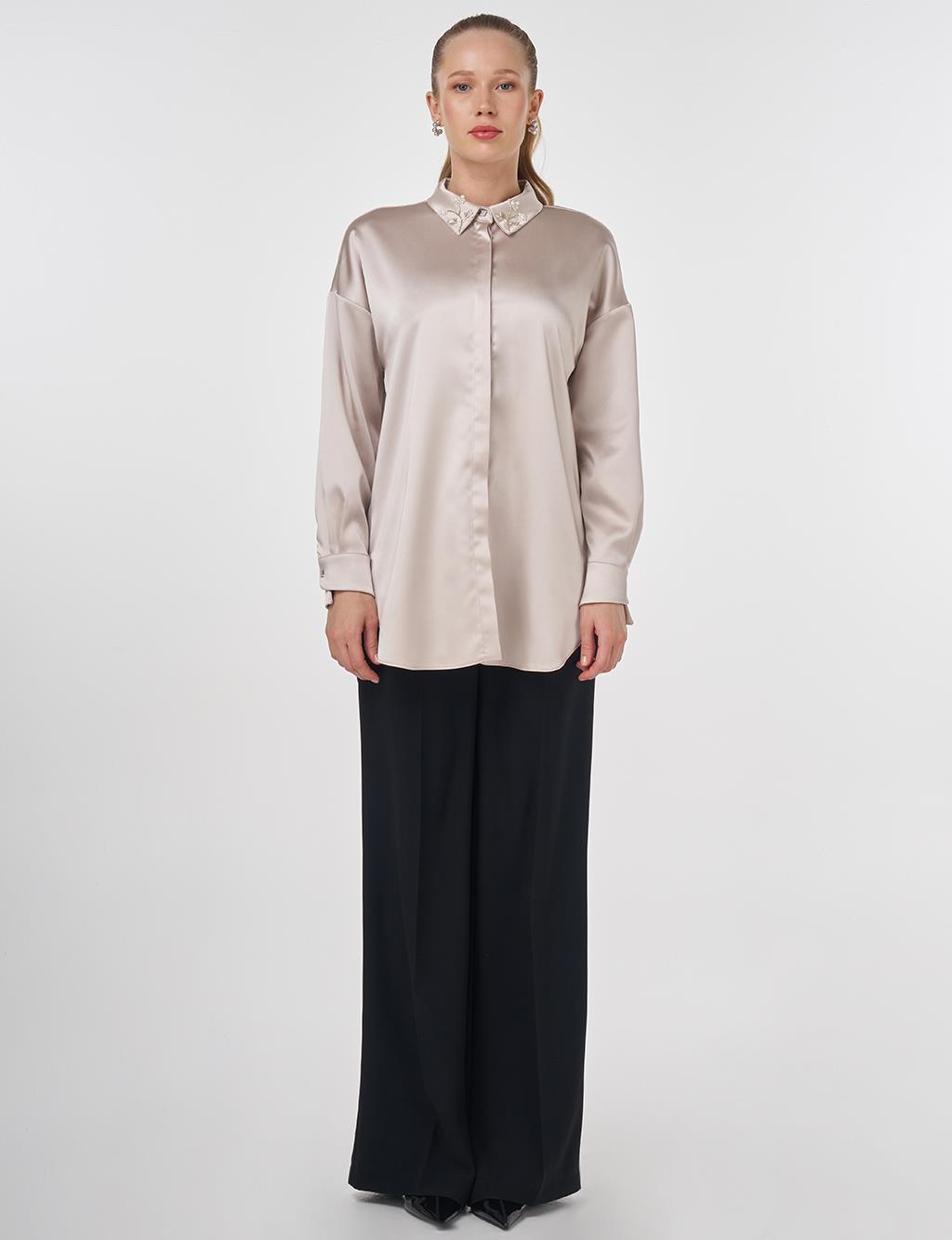 Embroidered Satin Tunic Stone 
