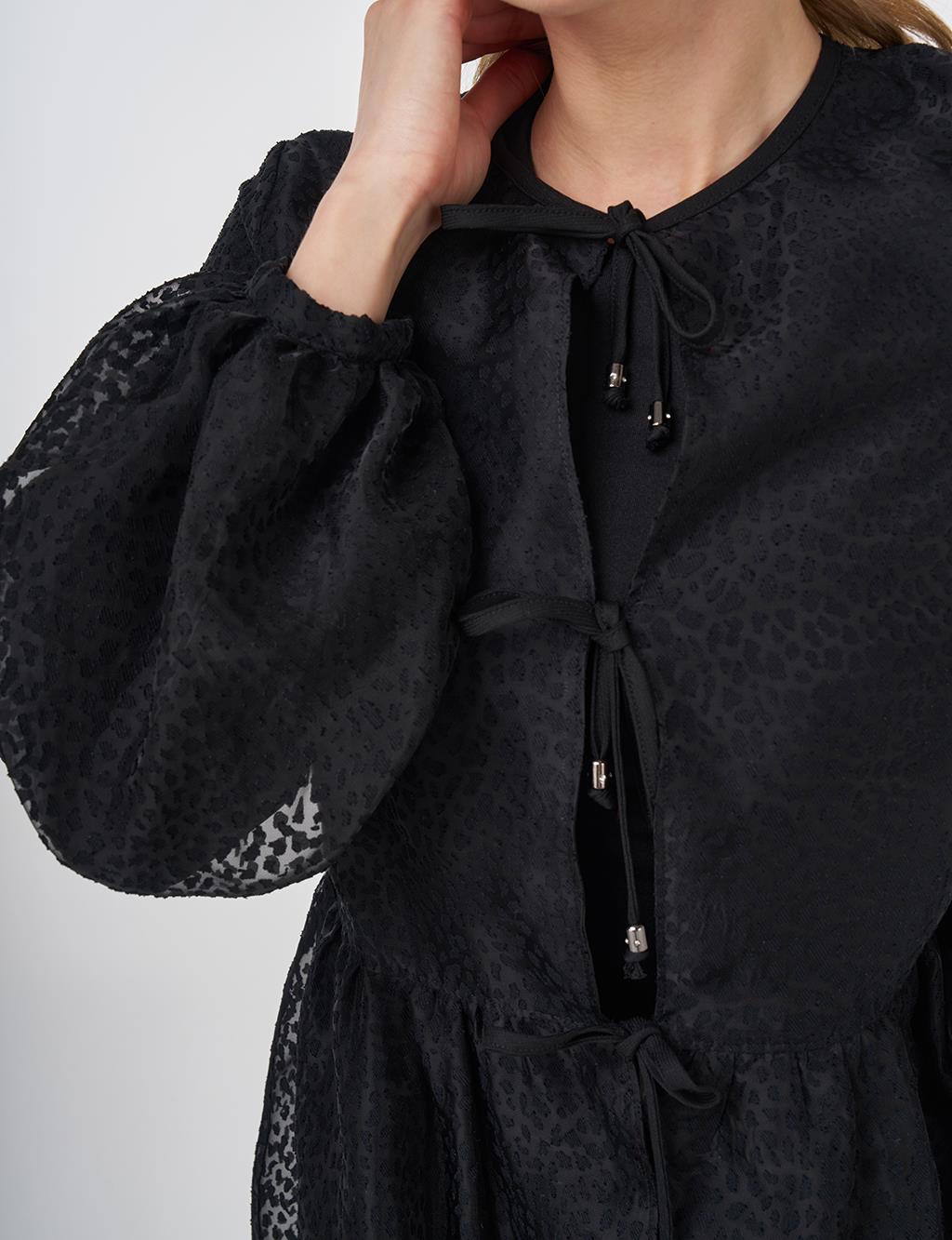 Leopard Print Organza Blouse Black