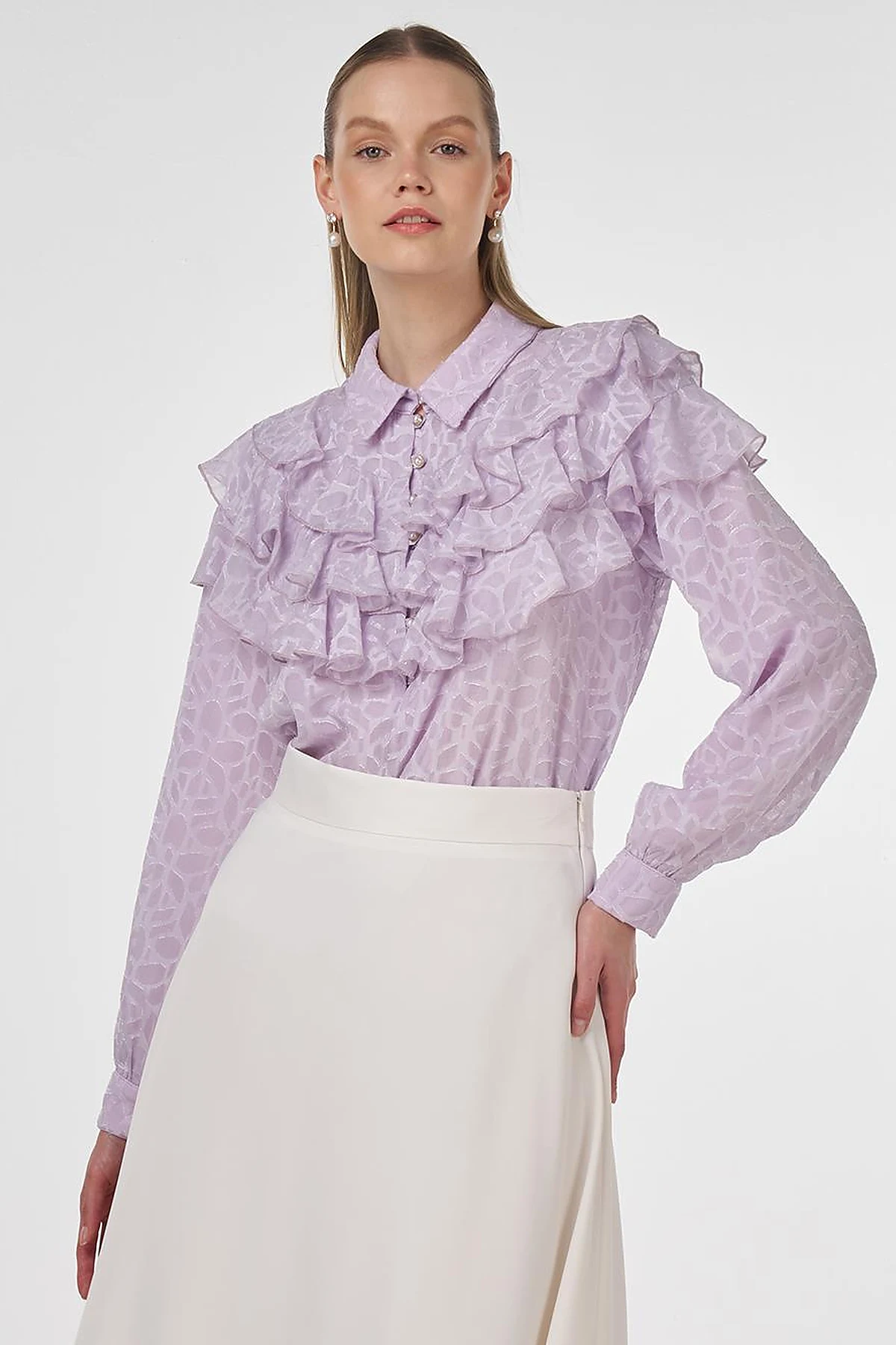 Ruffled Jacquard Blouse Lilac