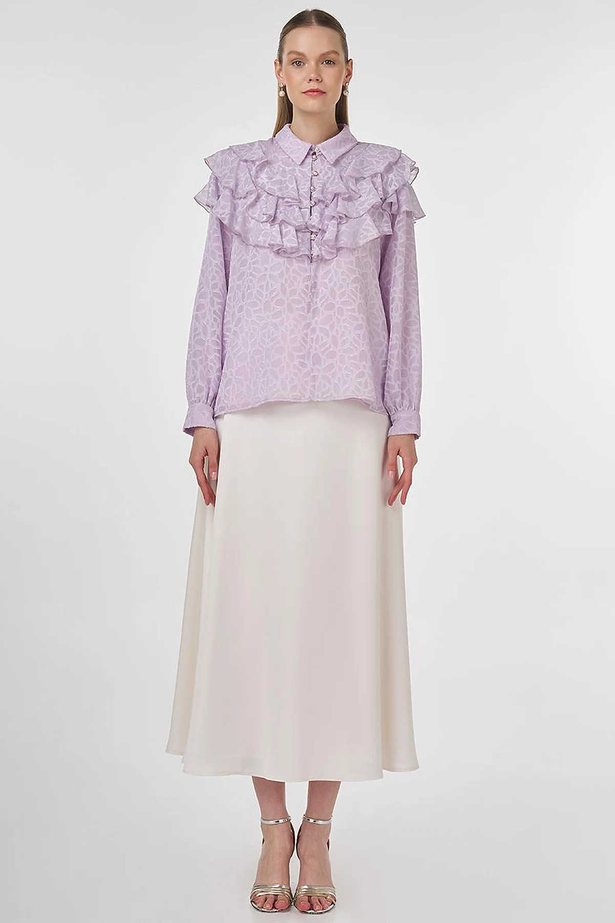 Ruffled Jacquard Blouse Lilac