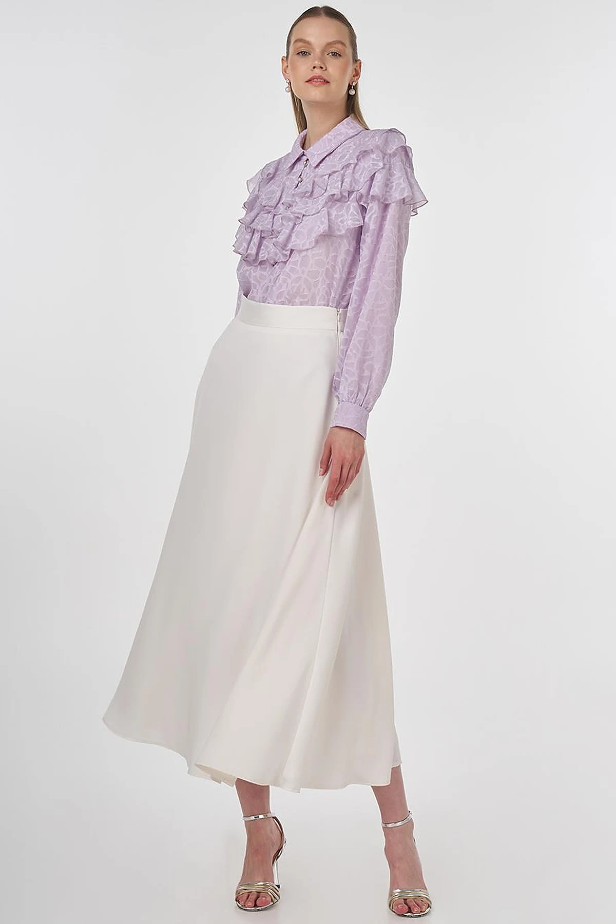 Ruffled Jacquard Blouse Lilac