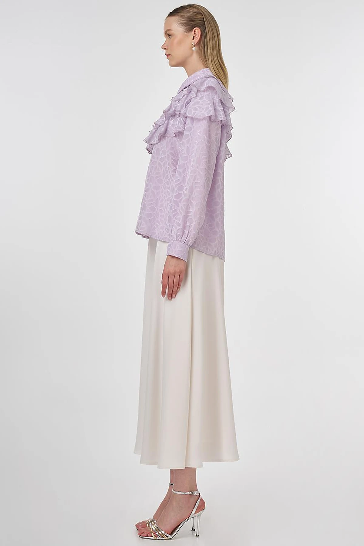 Ruffled Jacquard Blouse Lilac
