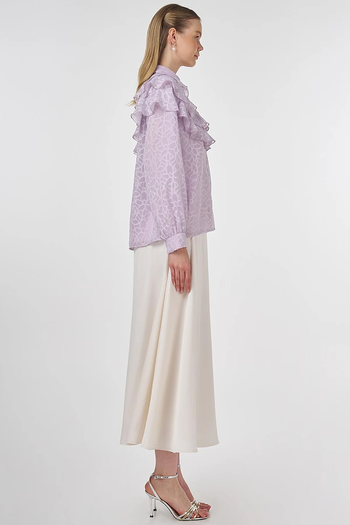 Ruffled Jacquard Blouse Lilac