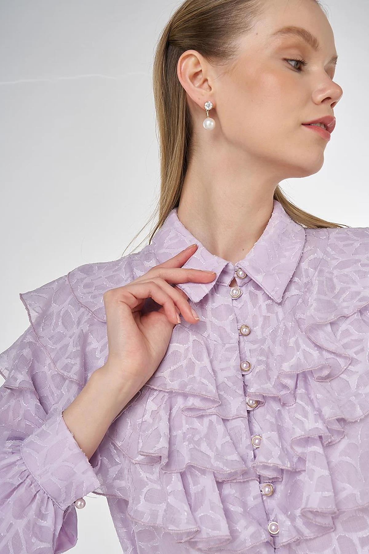 Ruffled Jacquard Blouse Lilac