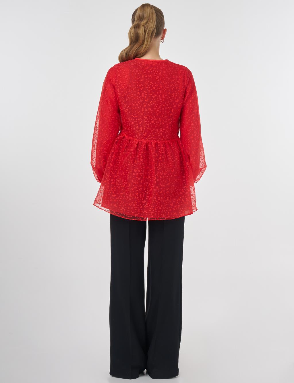 Patterned Organza Blouse Red