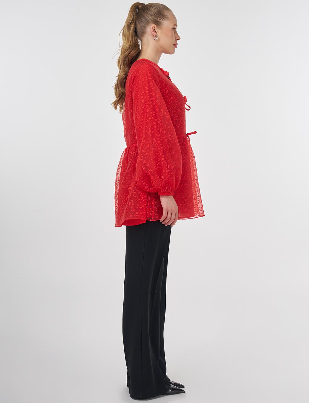 Patterned Organza Blouse Red