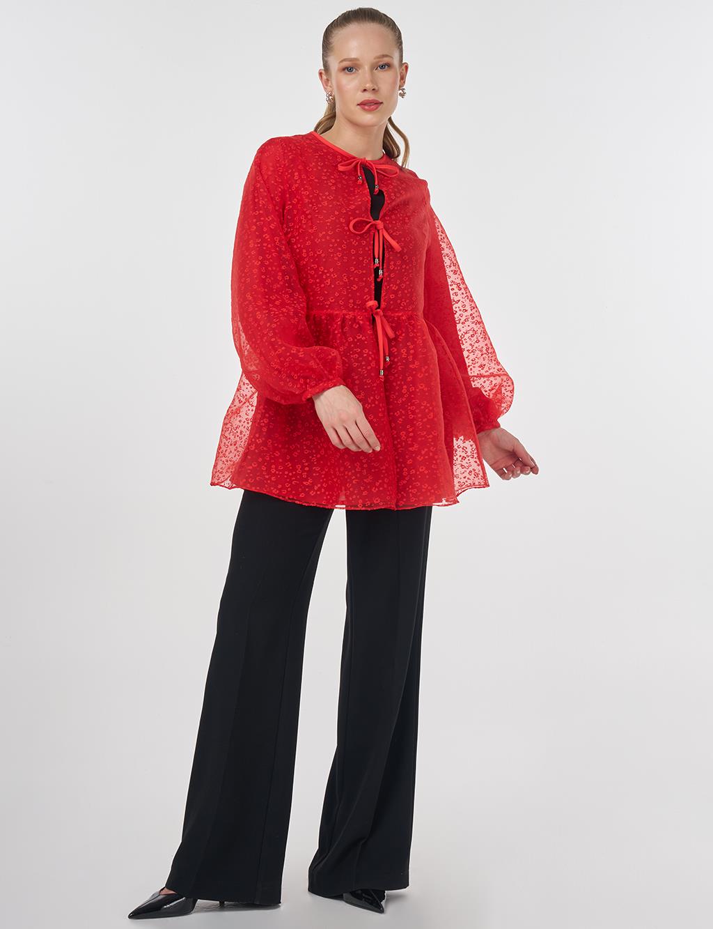Patterned Organza Blouse Red