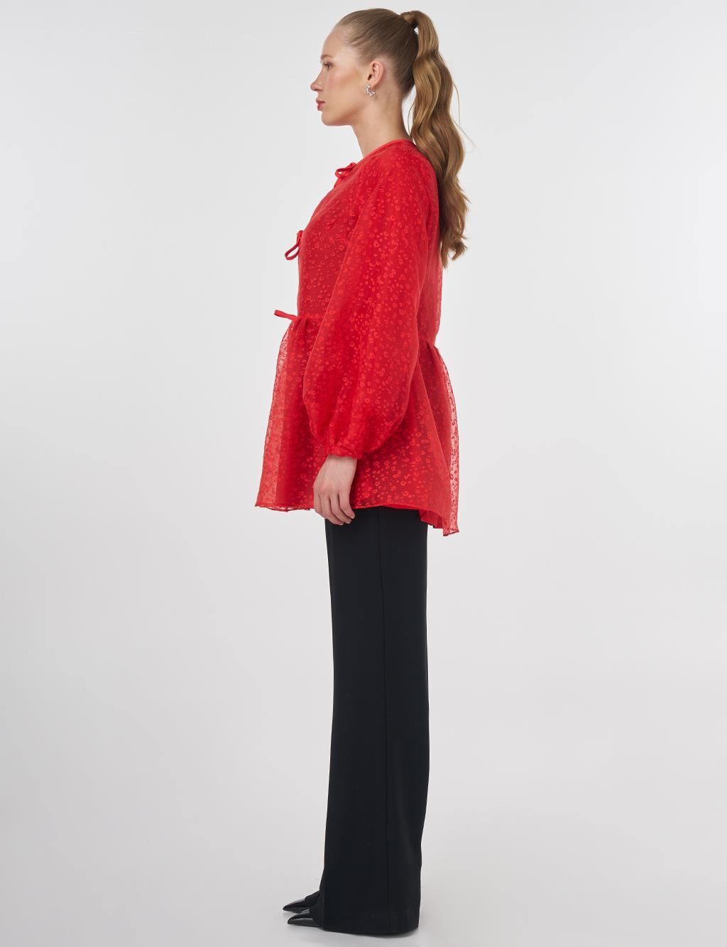 Patterned Organza Blouse Red