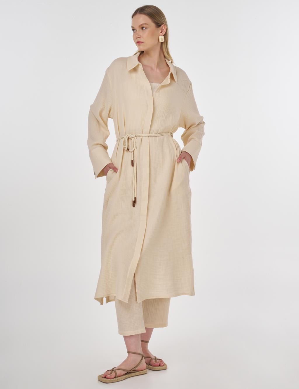 Button-Detail Muslin Tunic Cream