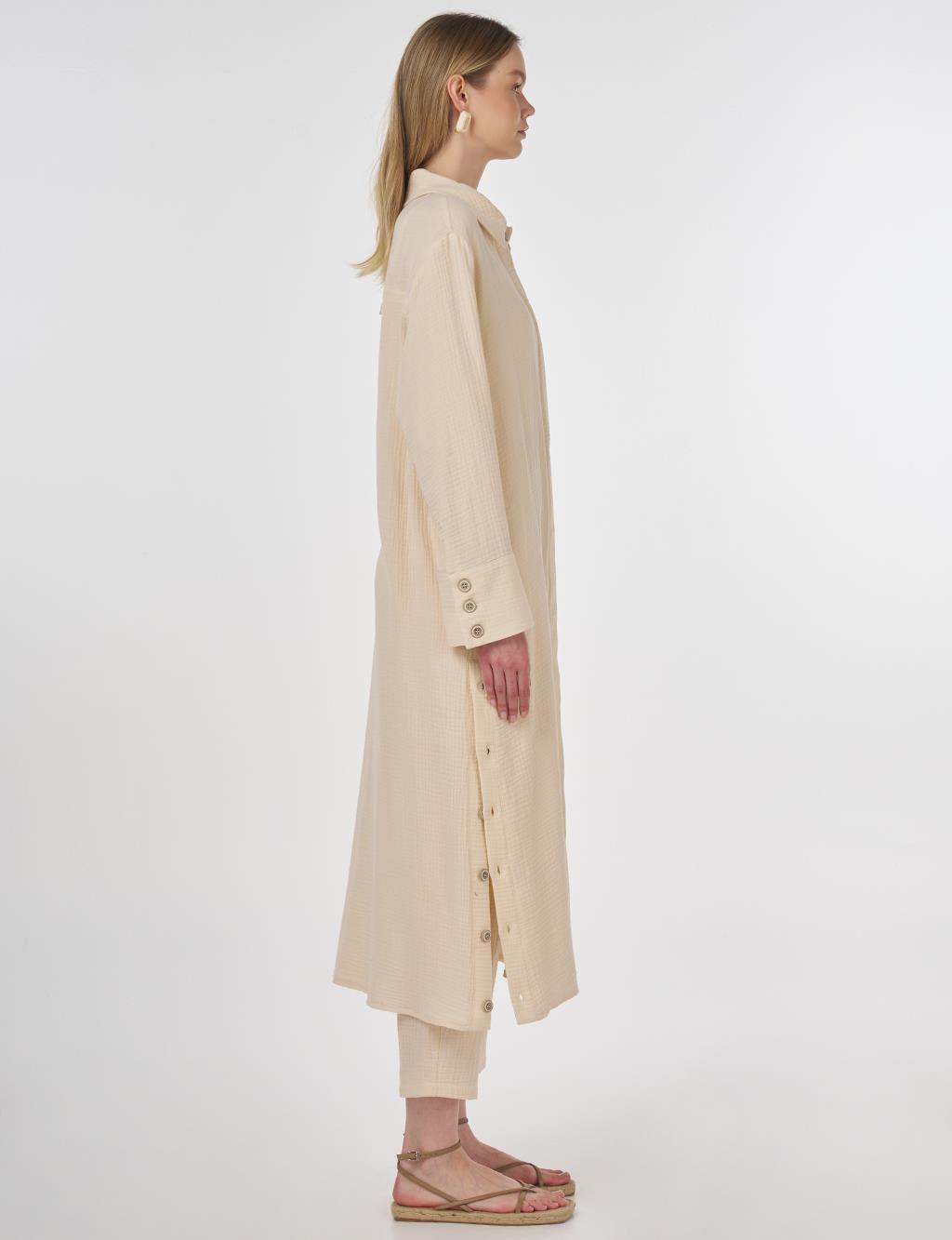 Button-Detail Muslin Tunic Cream