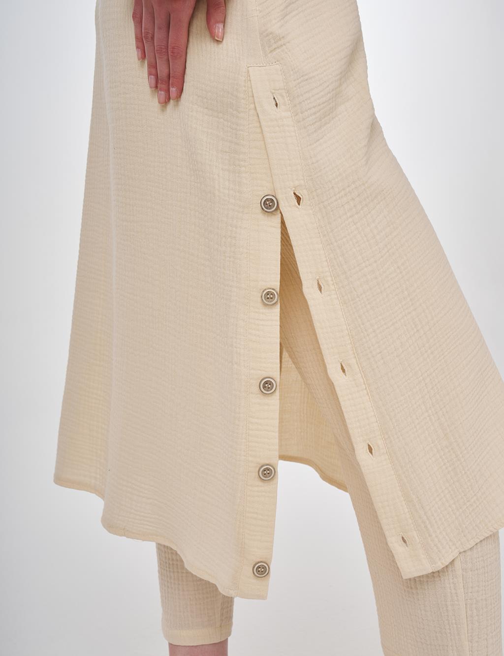 Button-Detail Muslin Tunic Cream
