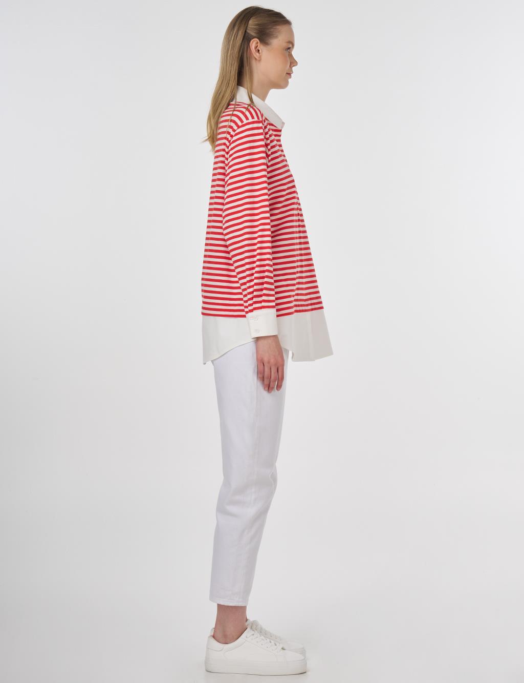 Cotton Sweatshirt with Brooch Detail Red