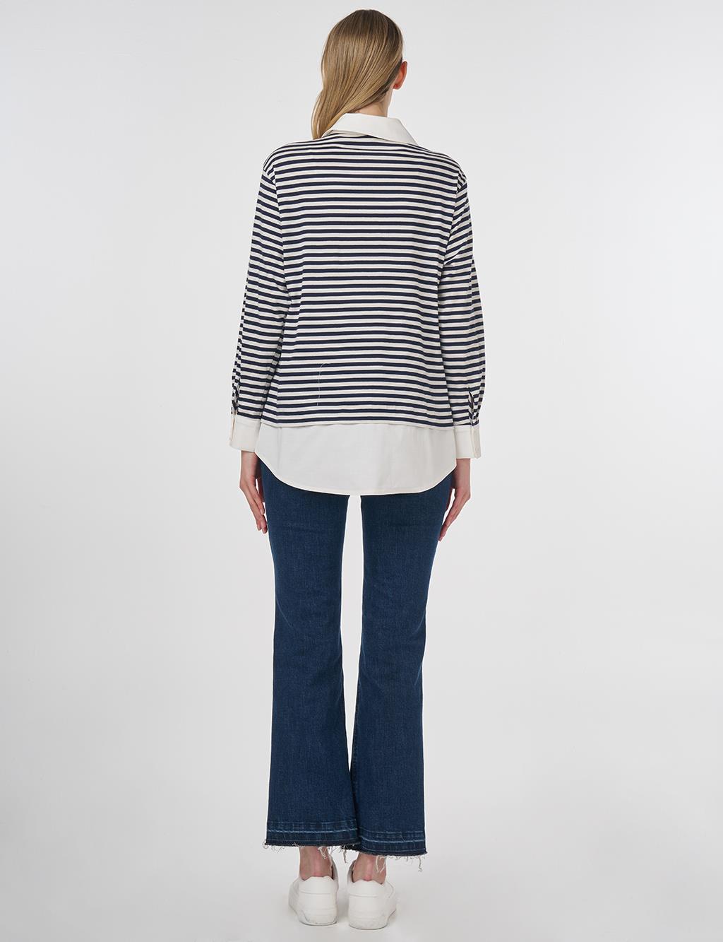 Cotton Sweatshirt with Brooch Detail Dark Navy 