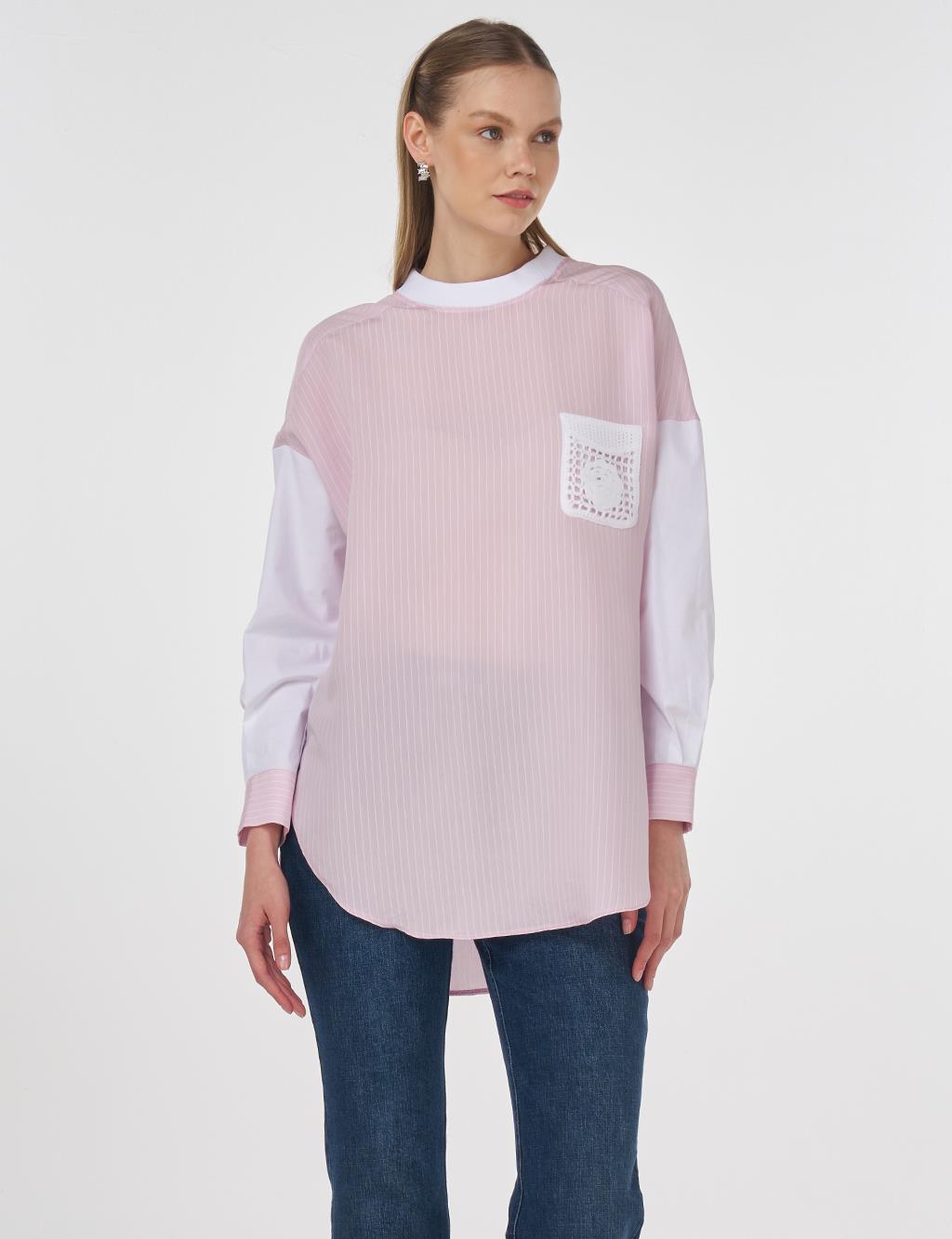 Dantel Aplikeli Modal Tunik Pembe 