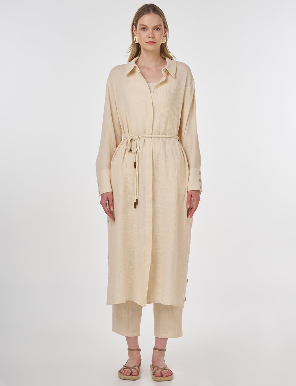 Button-Detail Muslin Tunic Cream