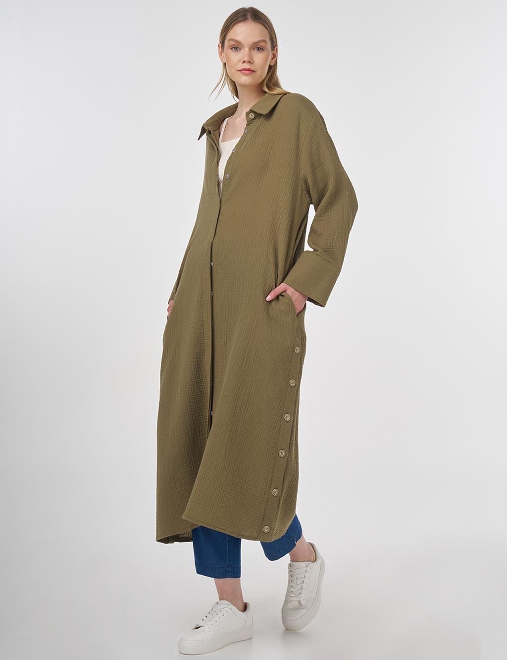 Button-Detail Muslin Tunic Khaki
