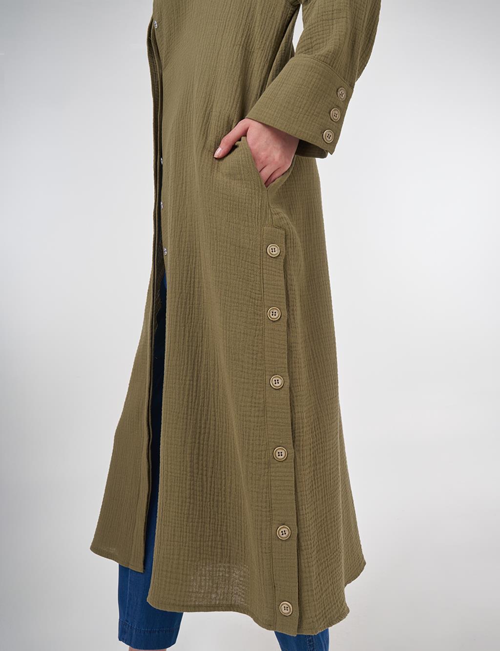 Button-Detail Muslin Tunic Khaki